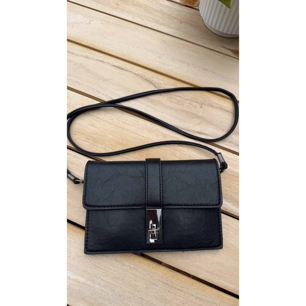 Sondra Roberts Squared Black Vegan Leather Crossbody Clutch Bag
